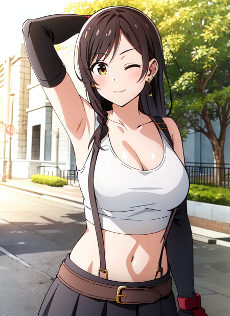 3978522996-1542915730-bocchi style, tifa lockhart, 1girl, thick lips, arm up, armpits, artist name, belt, black hair, breasts, brown eyes, cleavage, c.png